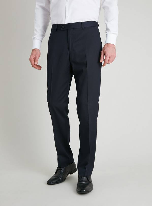 Navy Regular Fit Trousers With Stretch - W36 L33