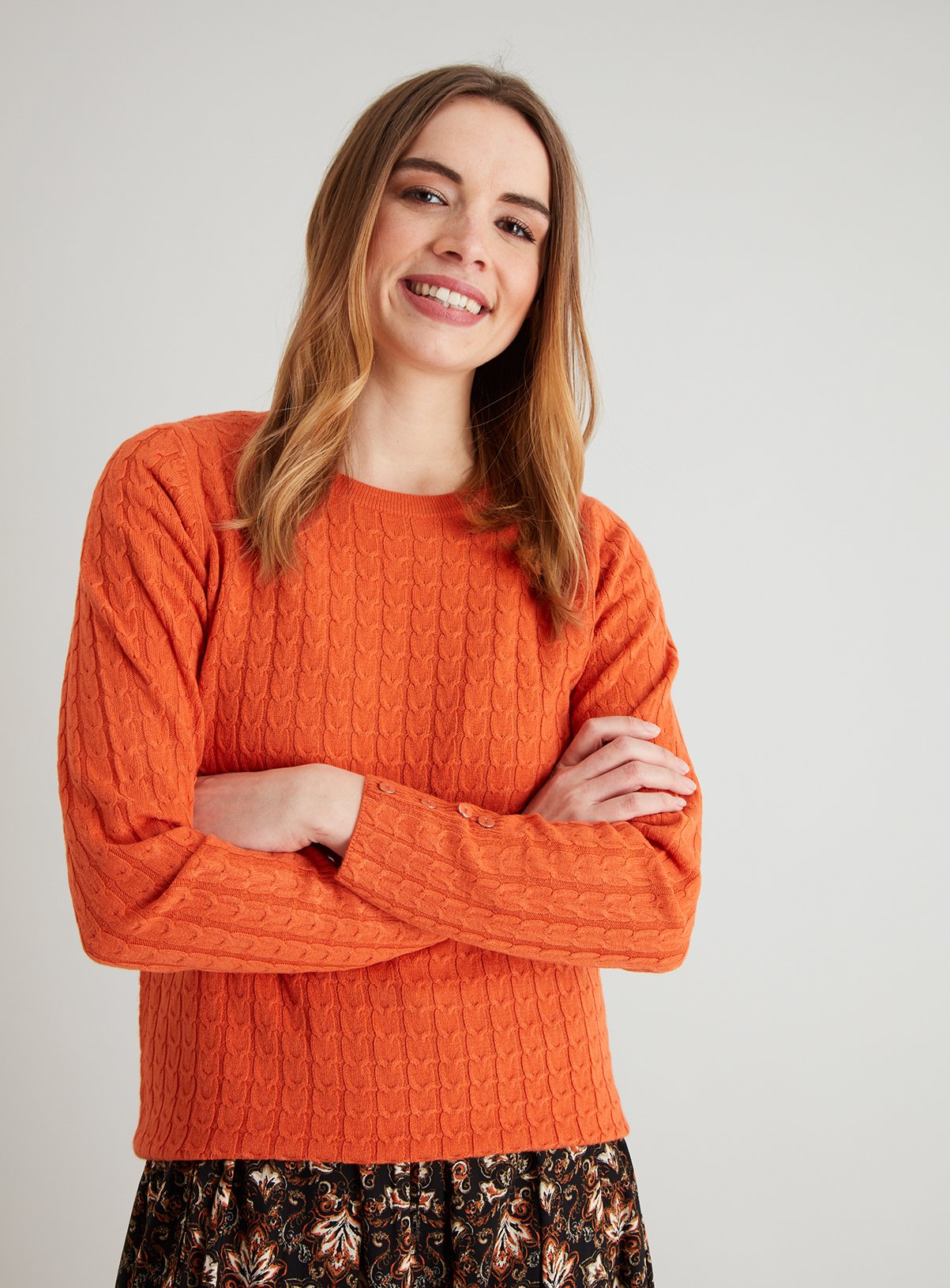 burnt orange cable knit cardigan