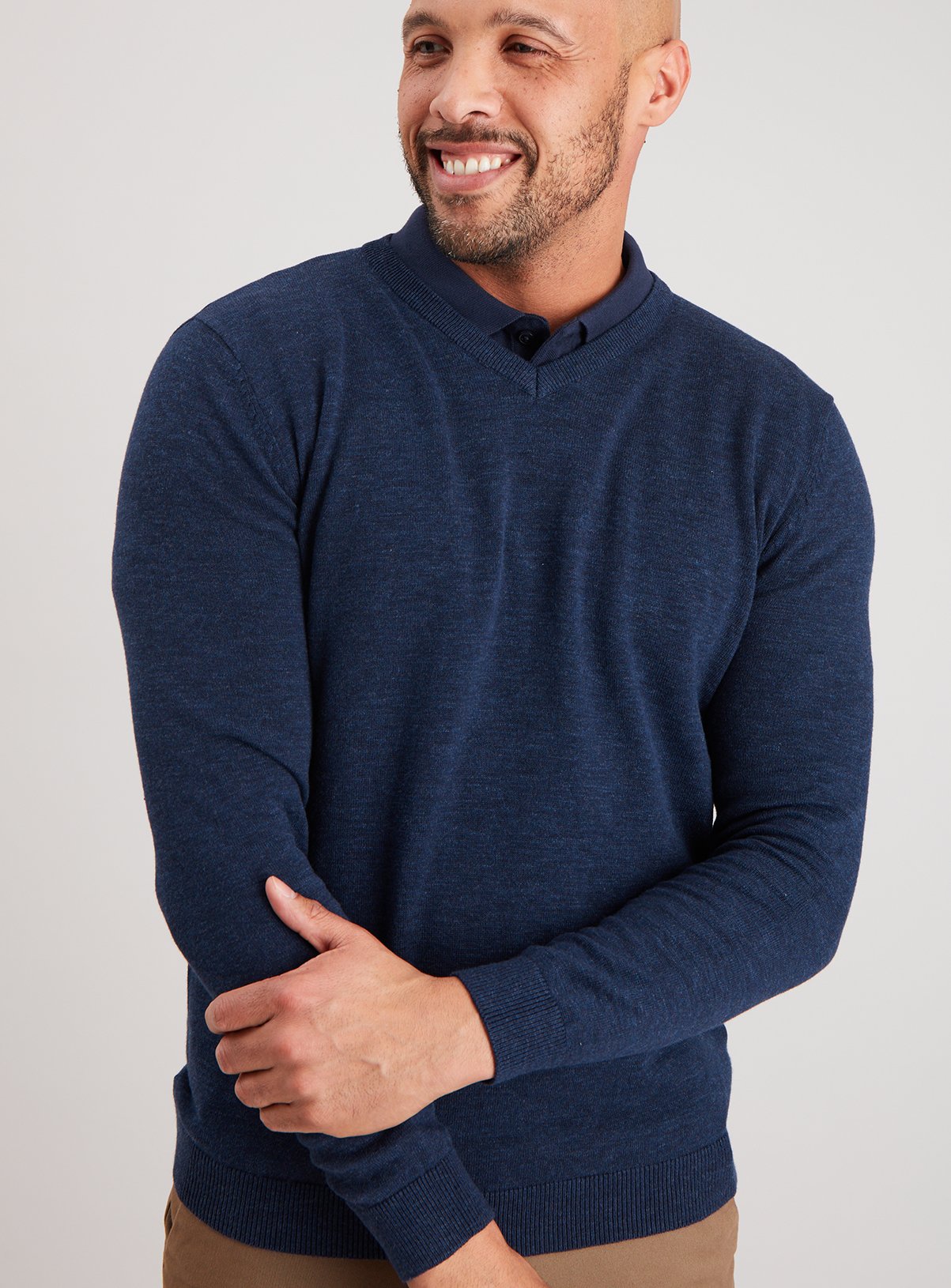 v neck navy jumper