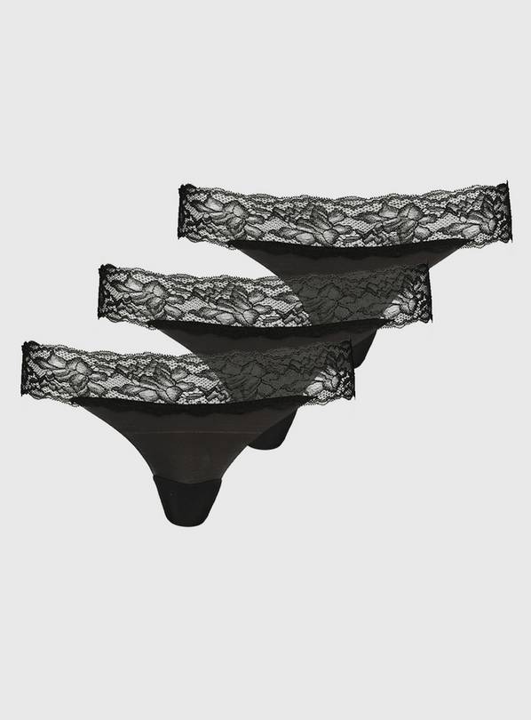 Black Lace Top Thong 3 Pack - 16