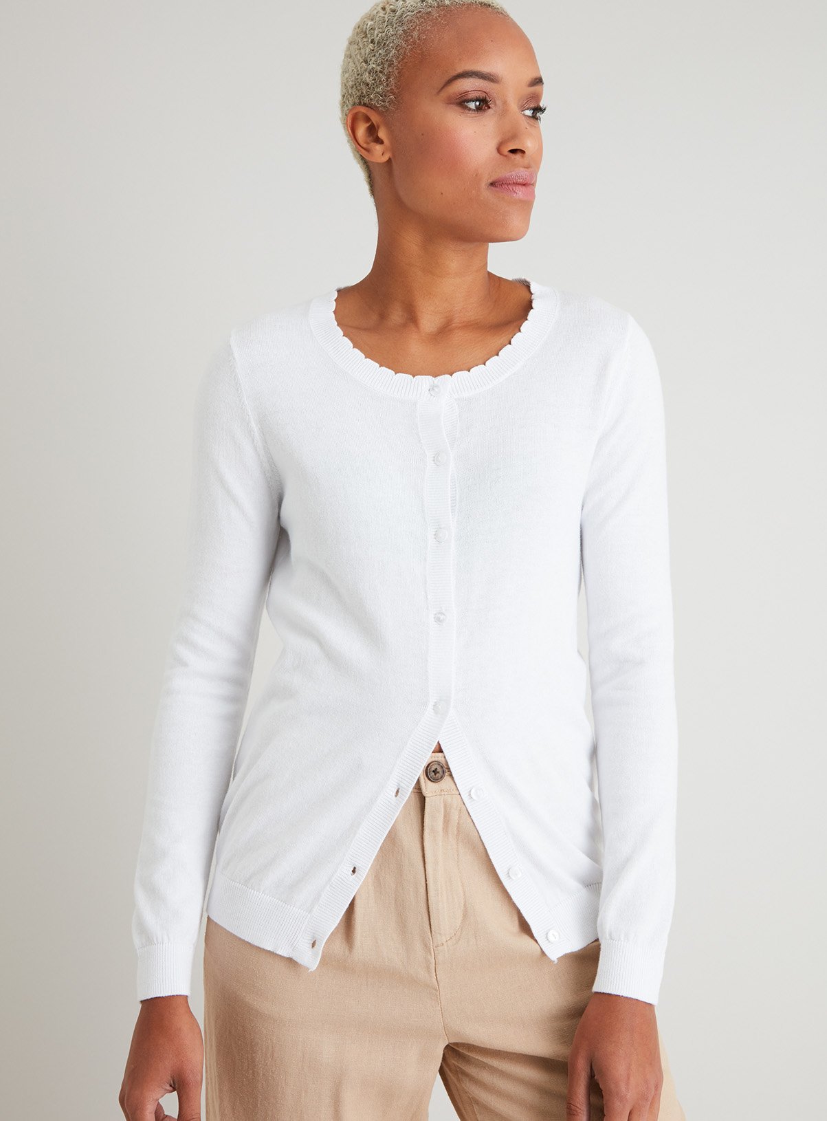 White Scallop Neck Cardigan Review