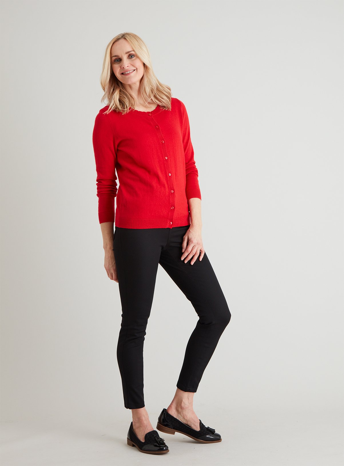 Red Scallop Neck Cardigan Review