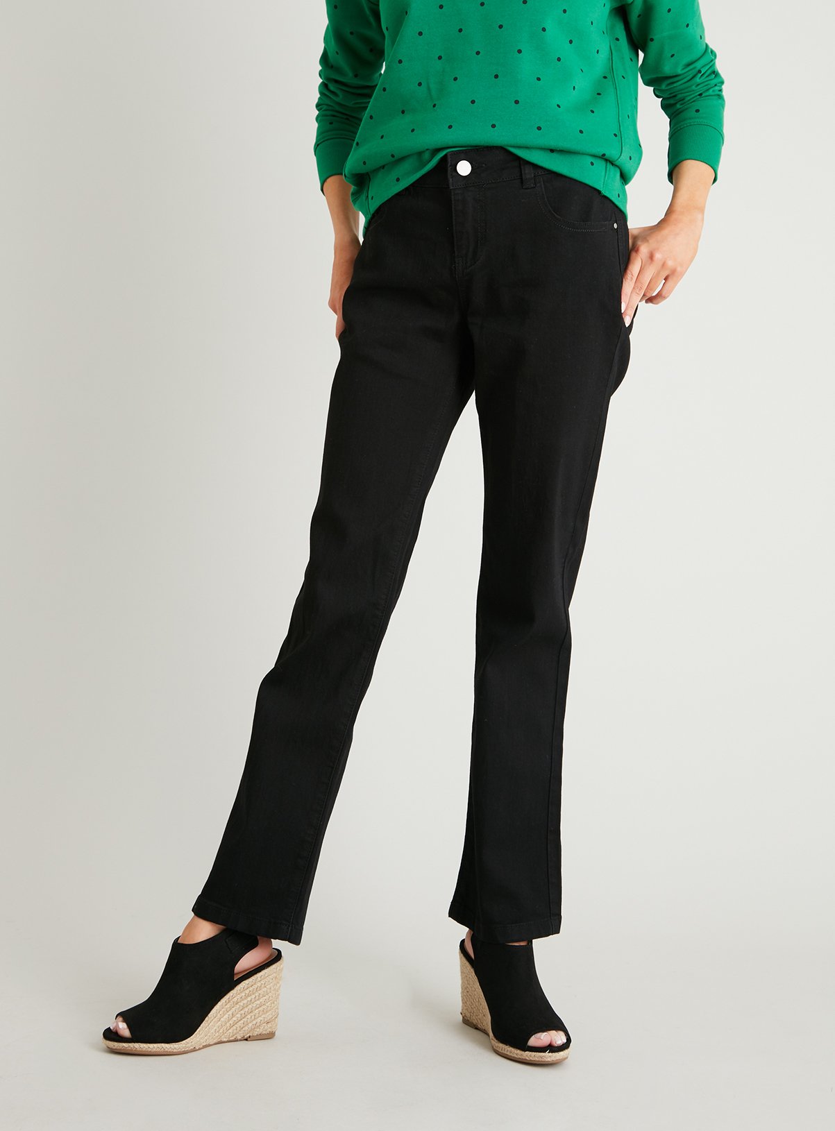 black straight leg stretch jeans