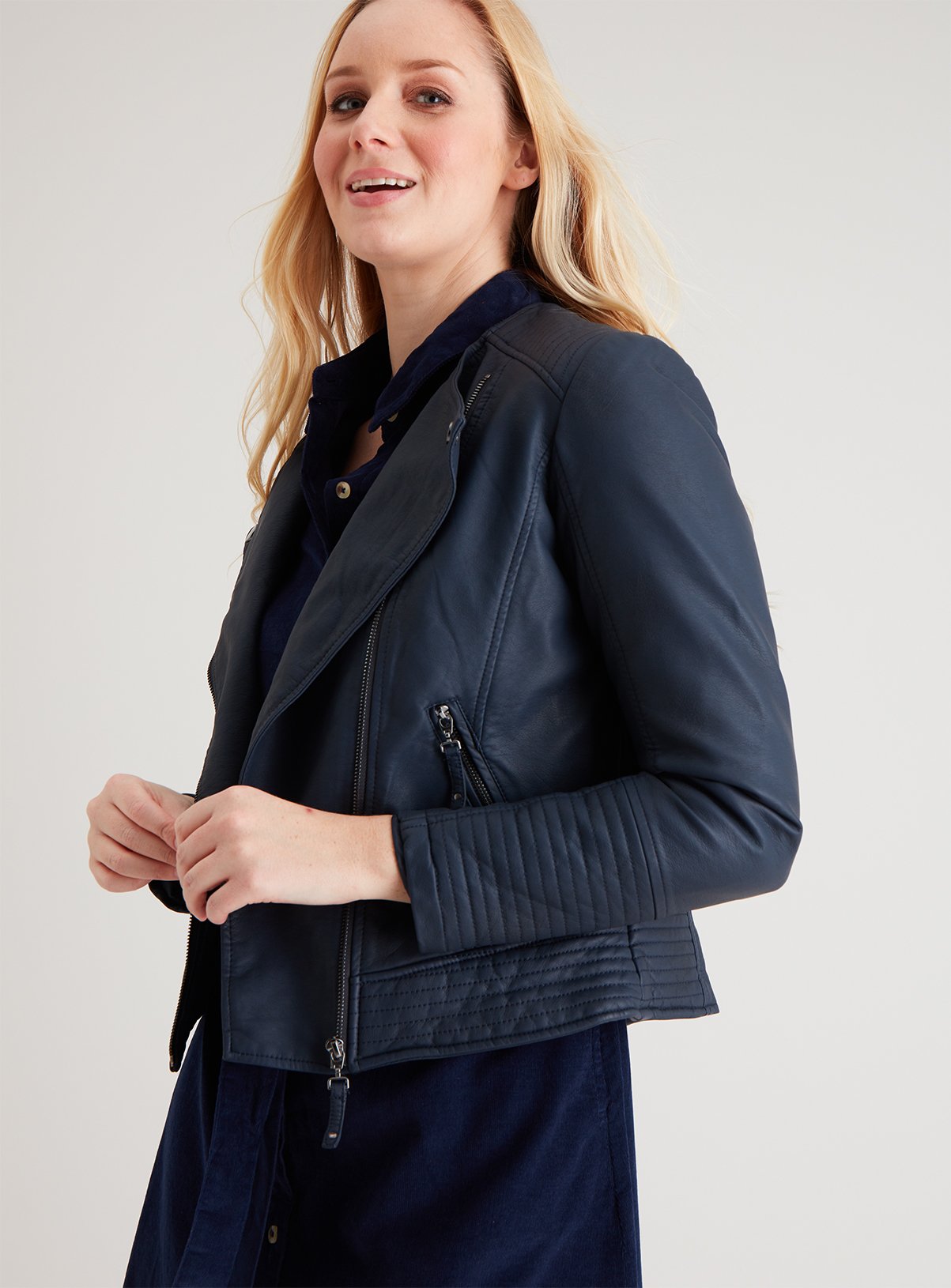 faux navy leather jacket