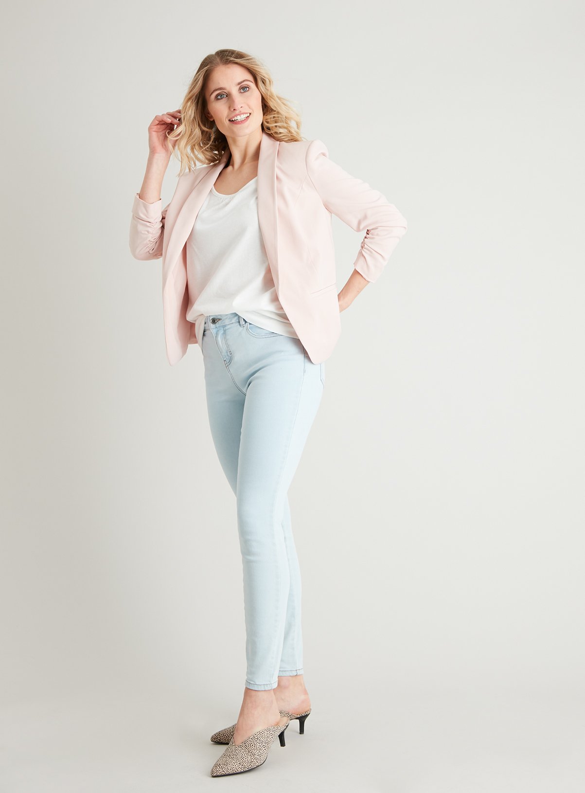 Blush Pink Ruched Sleeve Blazer Review