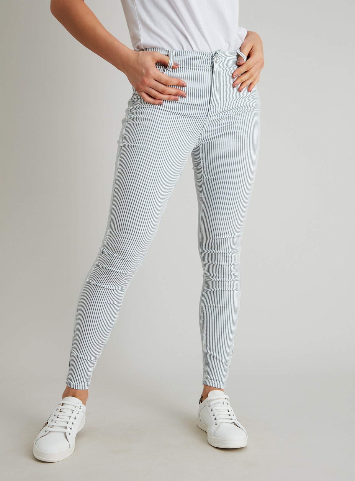 white pinstripe jeans