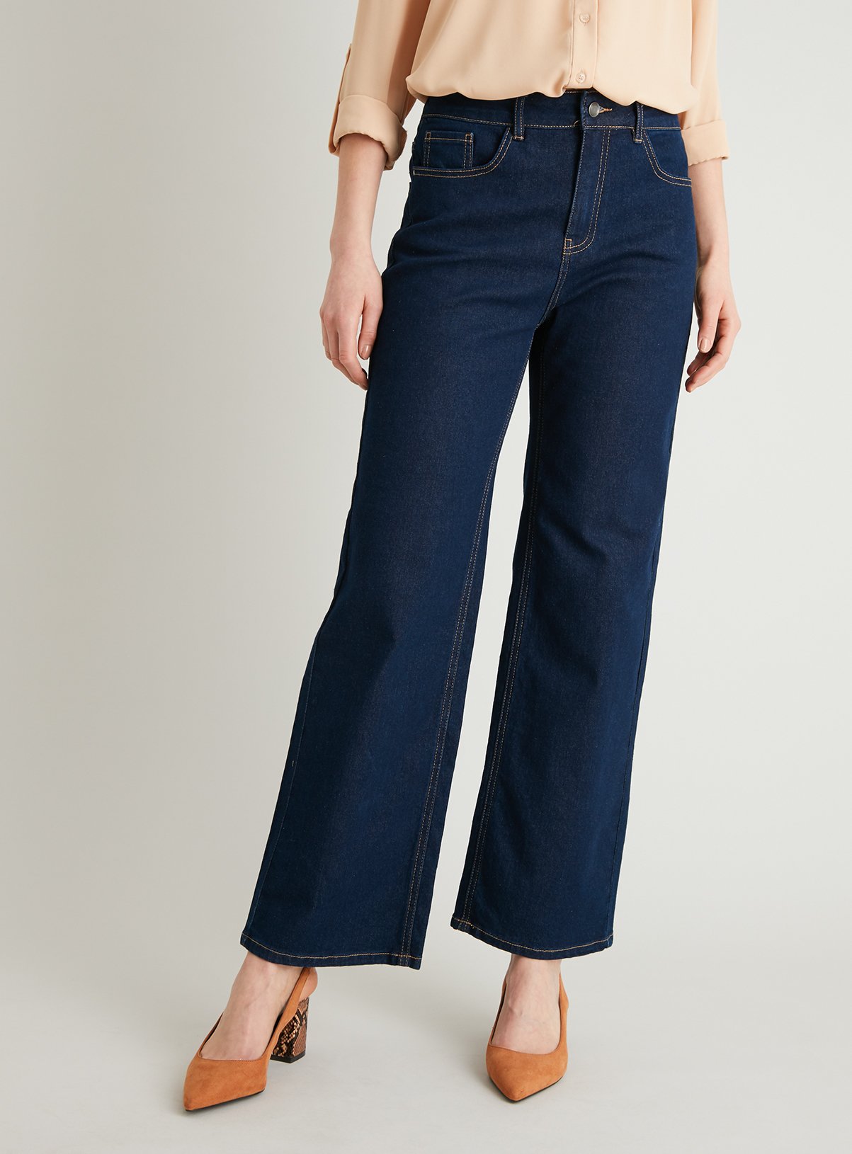 dark denim wide leg jeans