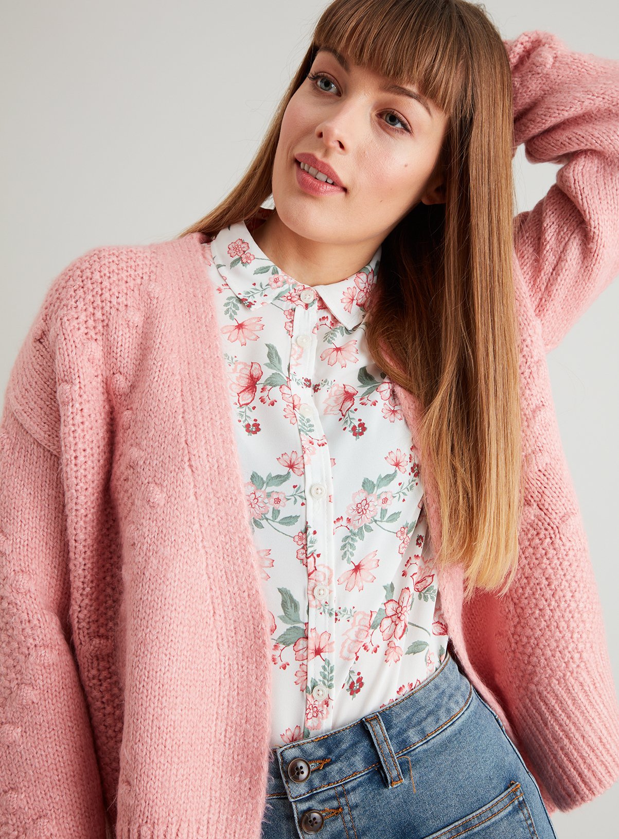 pink bobble cardigan
