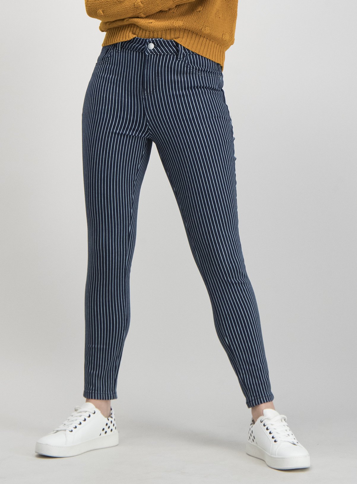 blue and white striped skinny jeans