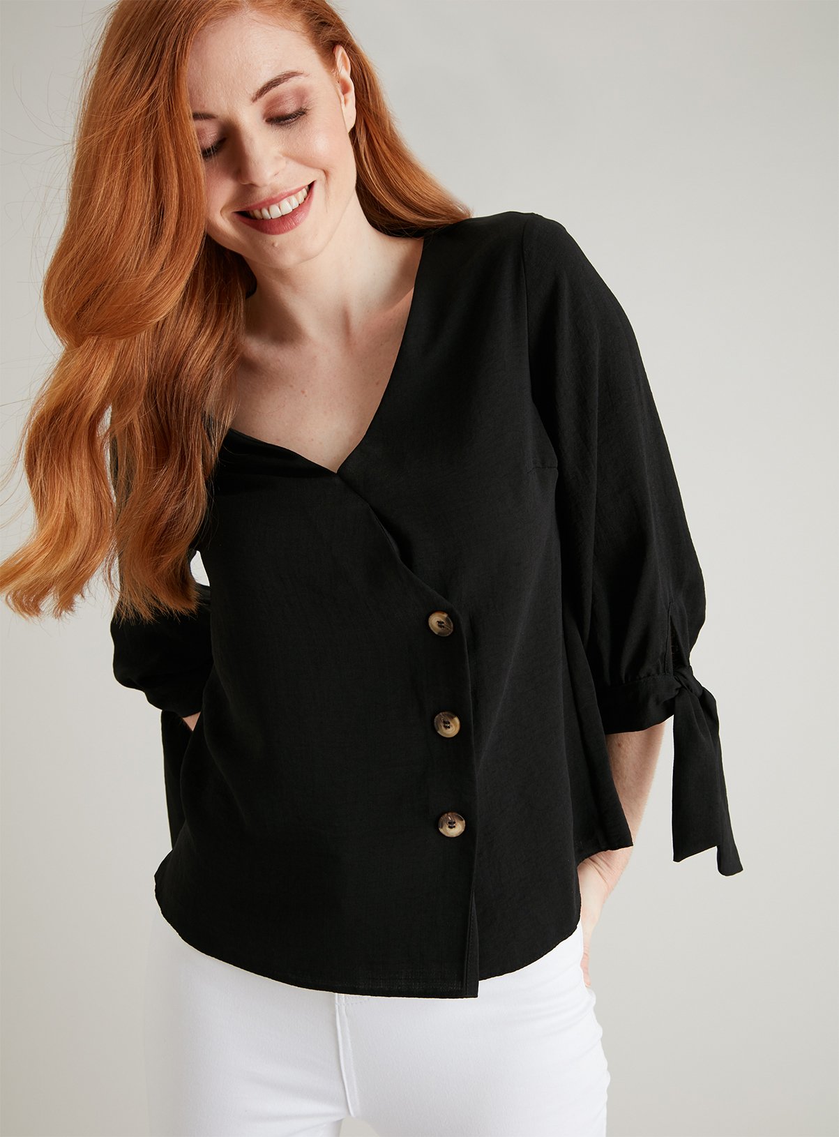 Black Asymmetrical Button Blouse Review