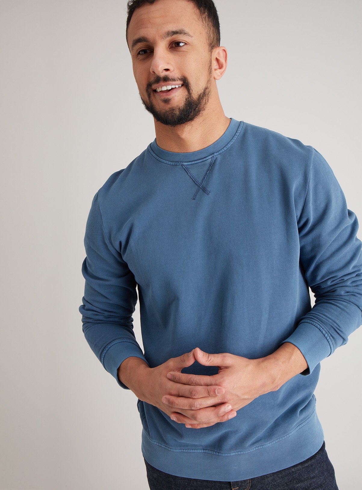 faded blue sweatshirt