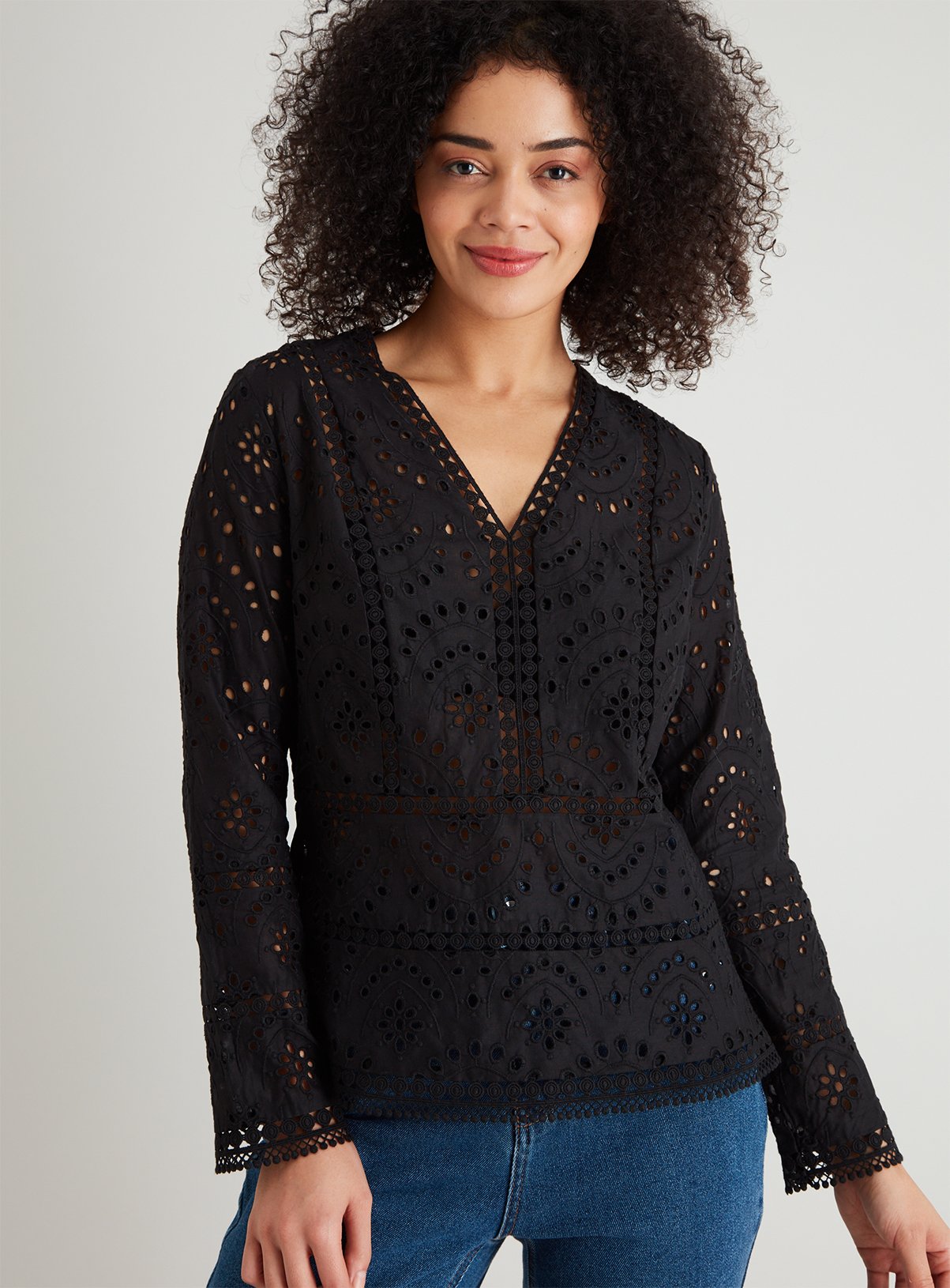 Black Schiffli Lace V-Neck Blouse Review