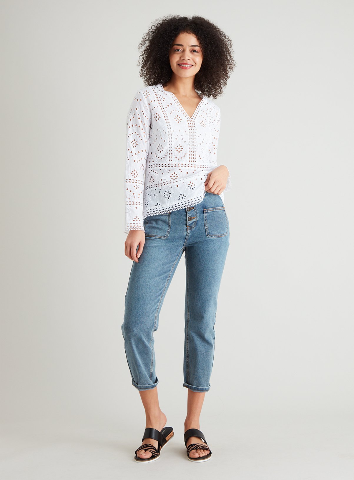 White Schiffli Lace V-Neck Blouse Review