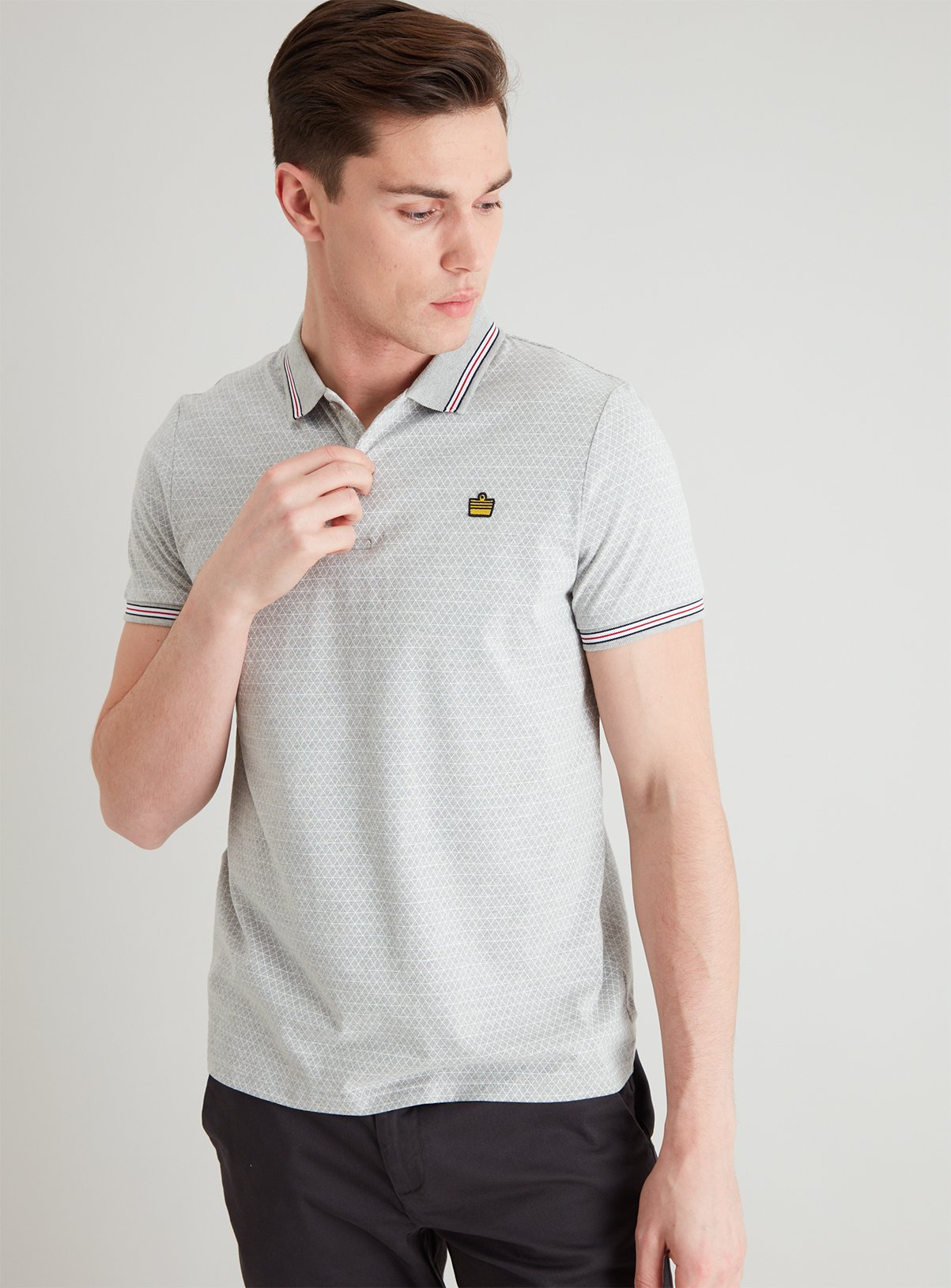 Grey Geo Print Short Sleeve Polo Shirt Review