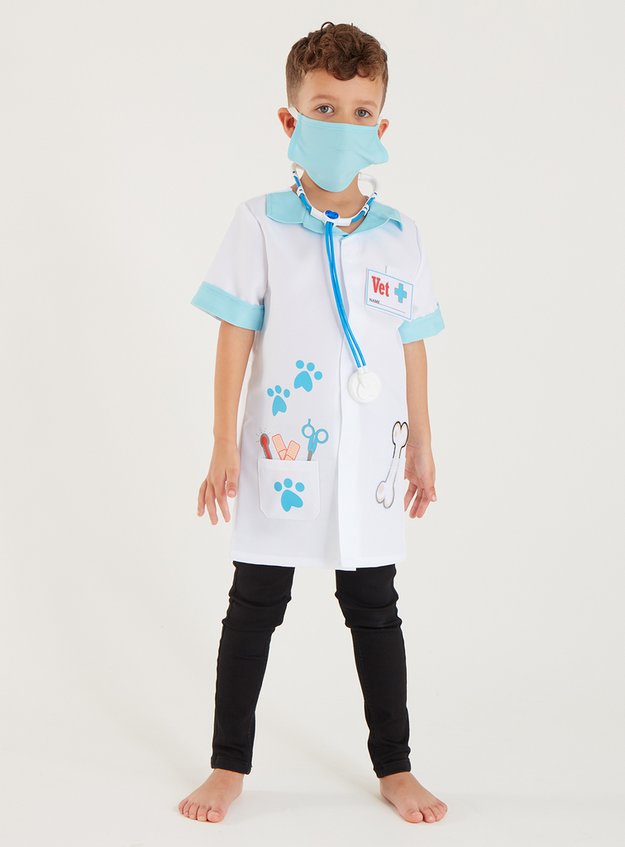 Child Doctor Nurse Uniform Fancy Dress Costume & Stethoscope Surgeon Ages 3-10 