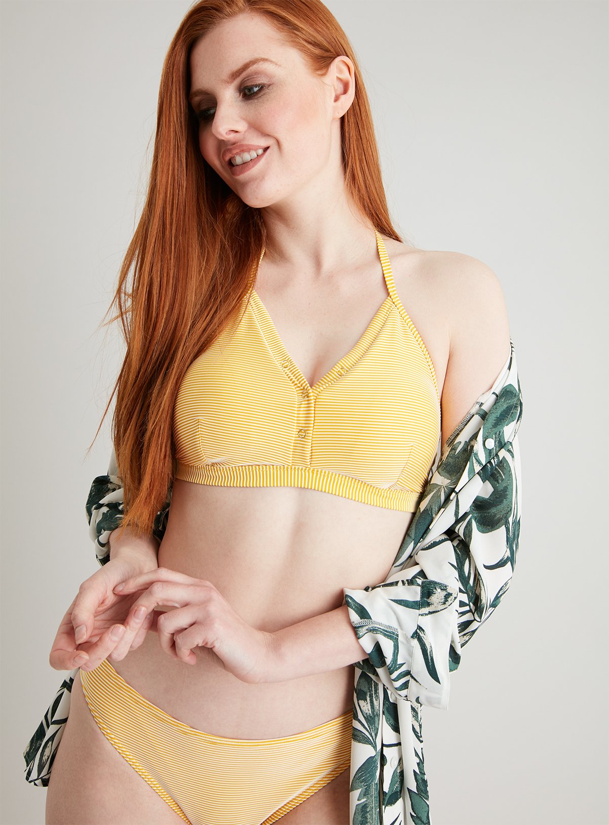 Yellow & White Textured Stripe Halterneck Bikini Top Review