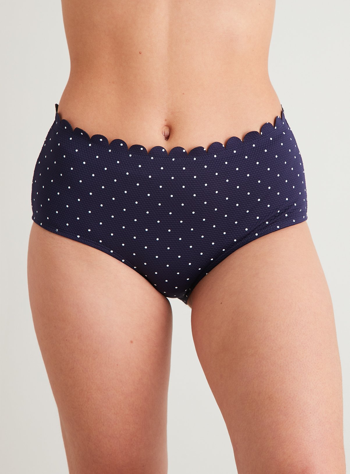 French Navy & White Spot Scalloped Edge High Waist Bikini Br Review