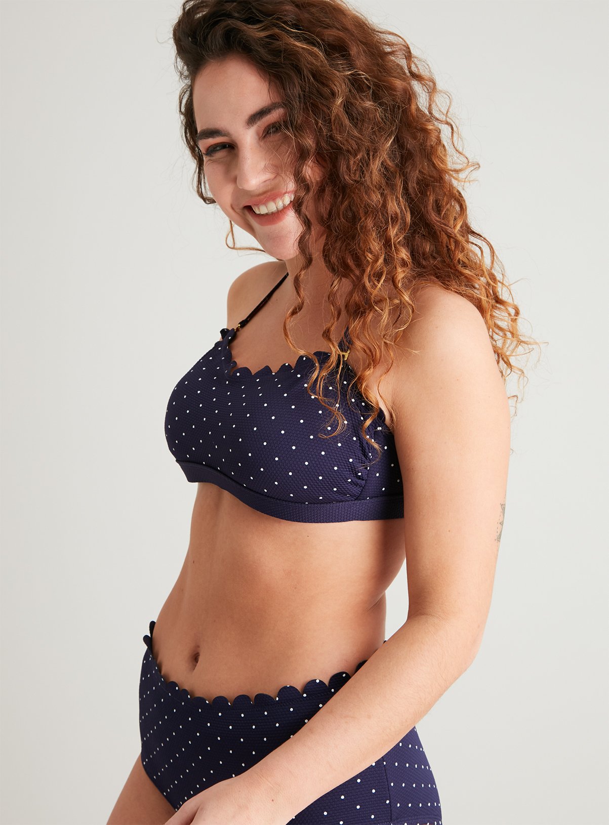 French Navy & White Spot Scalloped Edge Bikini Top Review