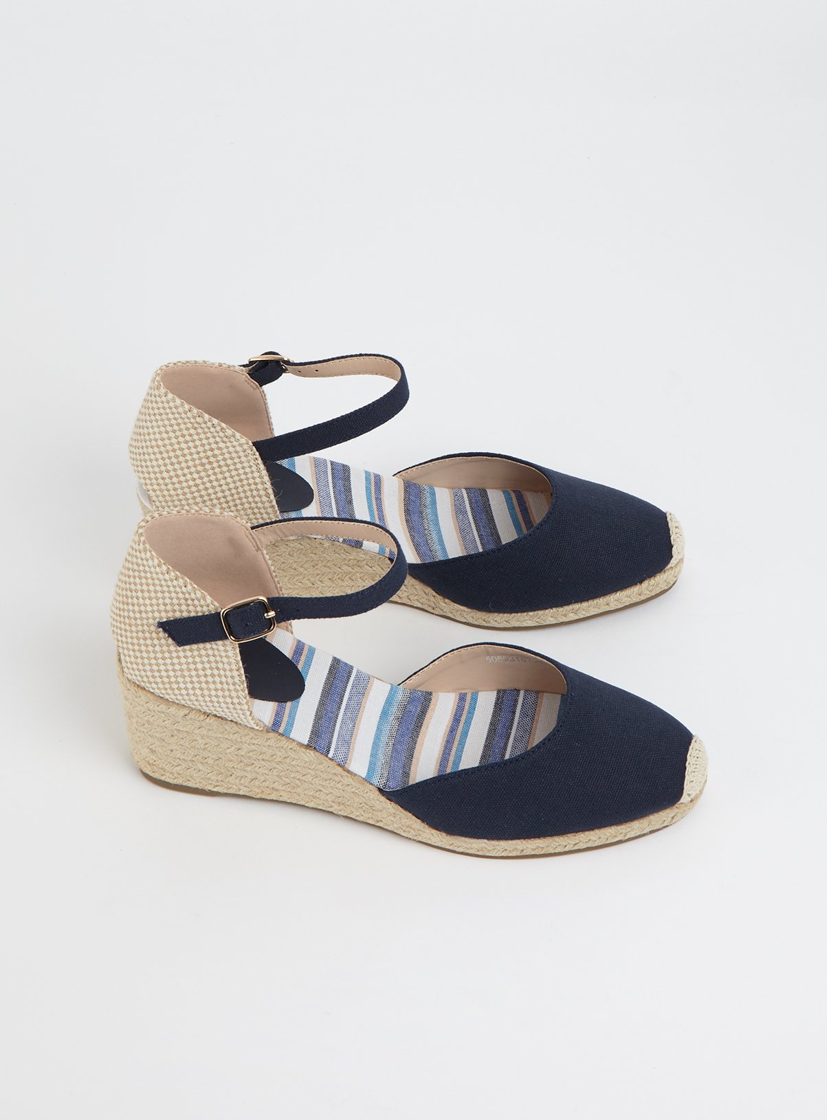 Navy Canvas Closed Toe Wedge Sandals Review