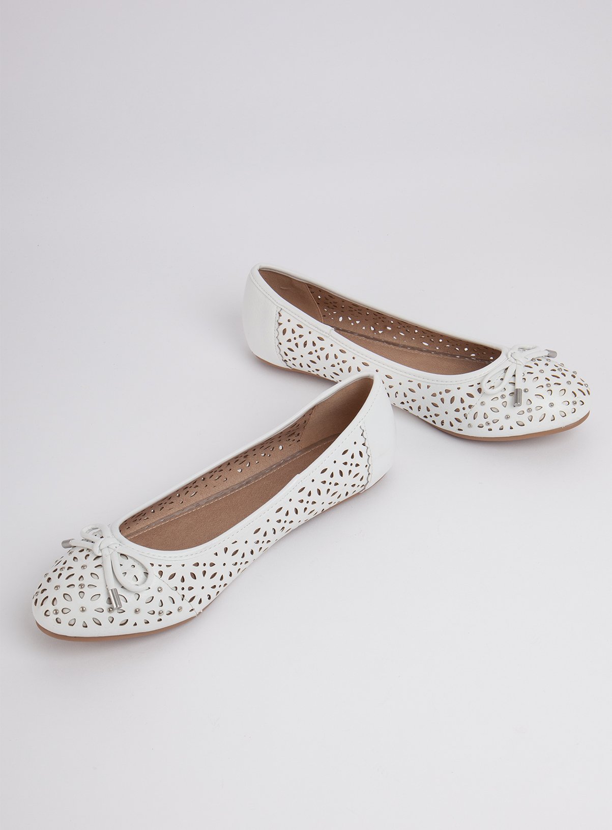 White Laser Cut Stud Ballerina Pumps Review