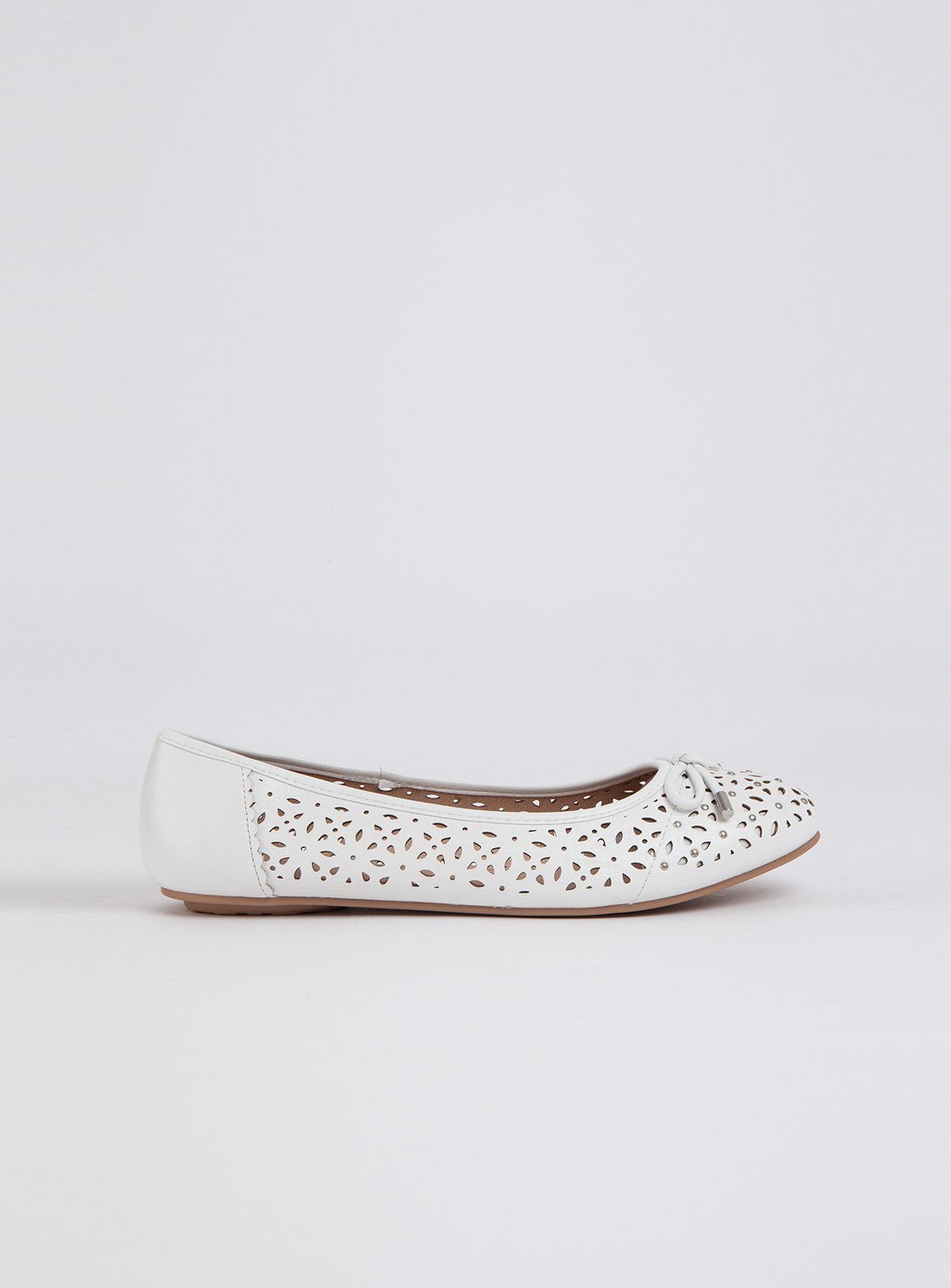 White Laser Cut Stud Ballerina Pumps Review