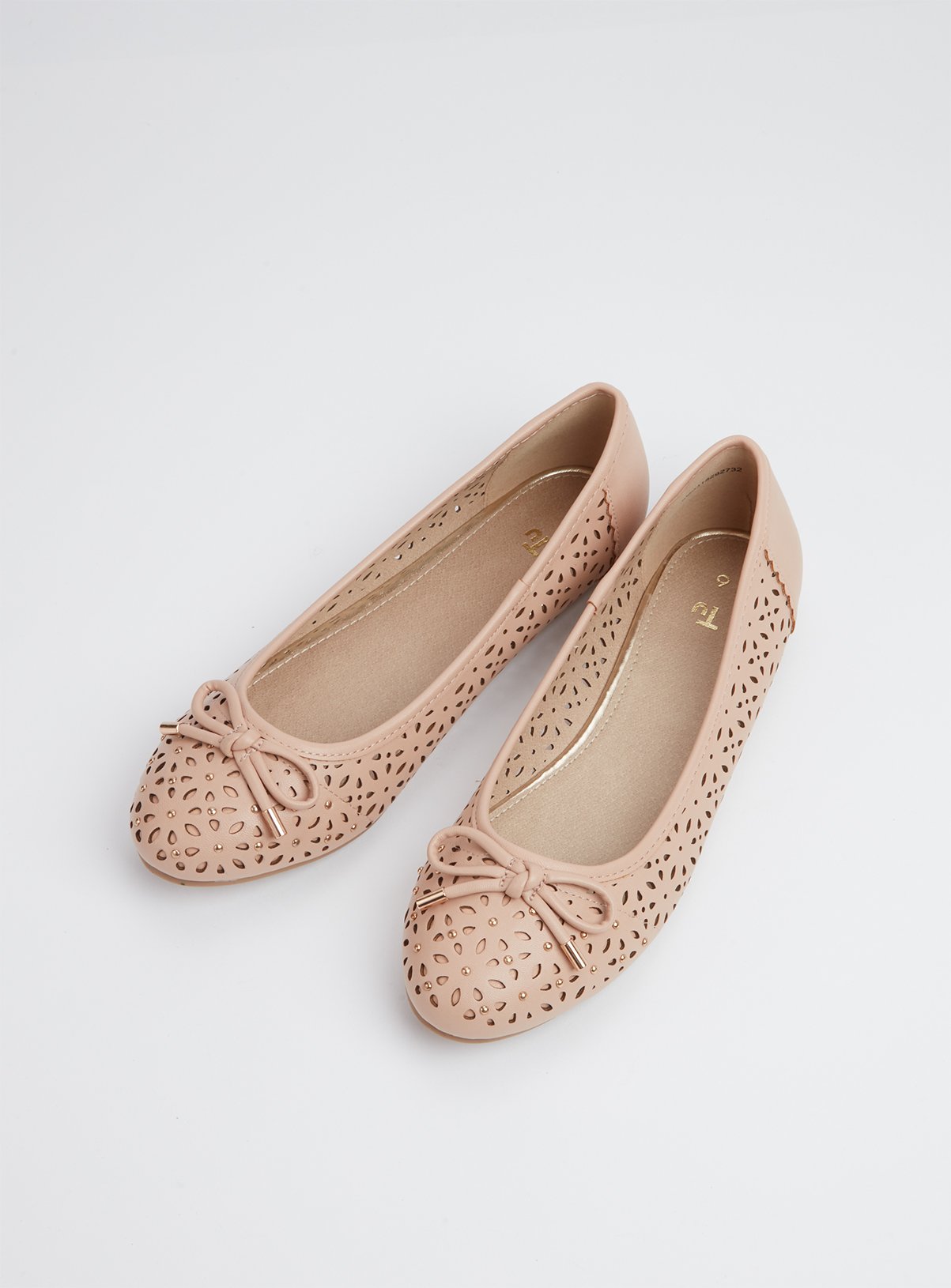 Nude Laser Cut Stud Ballerina Pumps Review