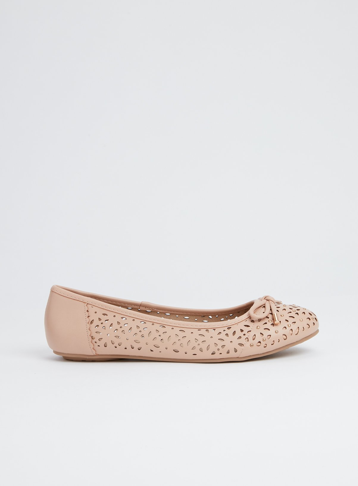 Nude Laser Cut Stud Ballerina Pumps Review