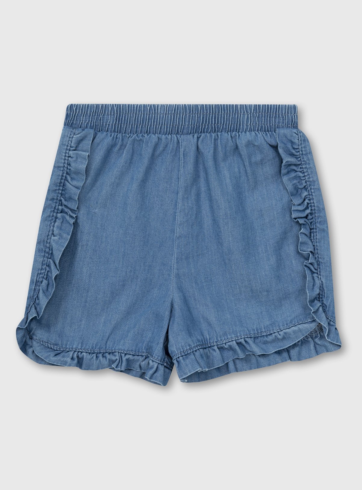 denim frill shorts