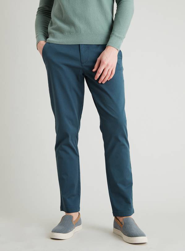 Teal Slim Fit Chinos With Stretch - W40 L34