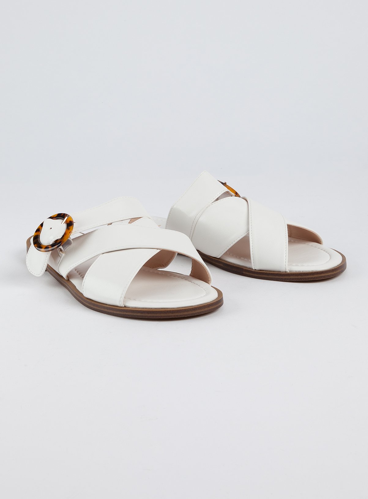 White Cross Strap Faux Leather Buckle Mules Review