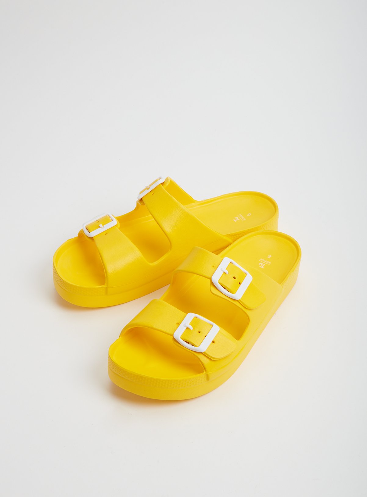 Yellow Double Buckle Pool Sliders Review