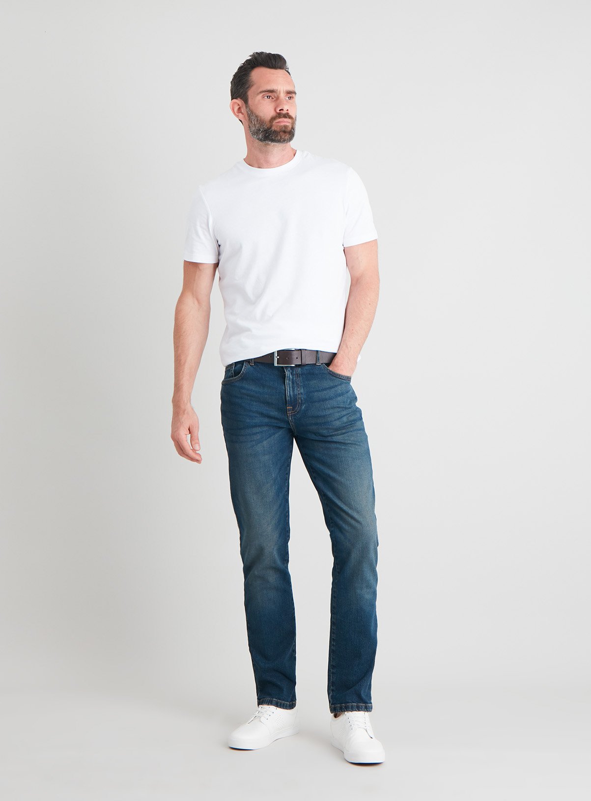 Midwash Slim Fit Belted Denim Jeans With Stretch Review