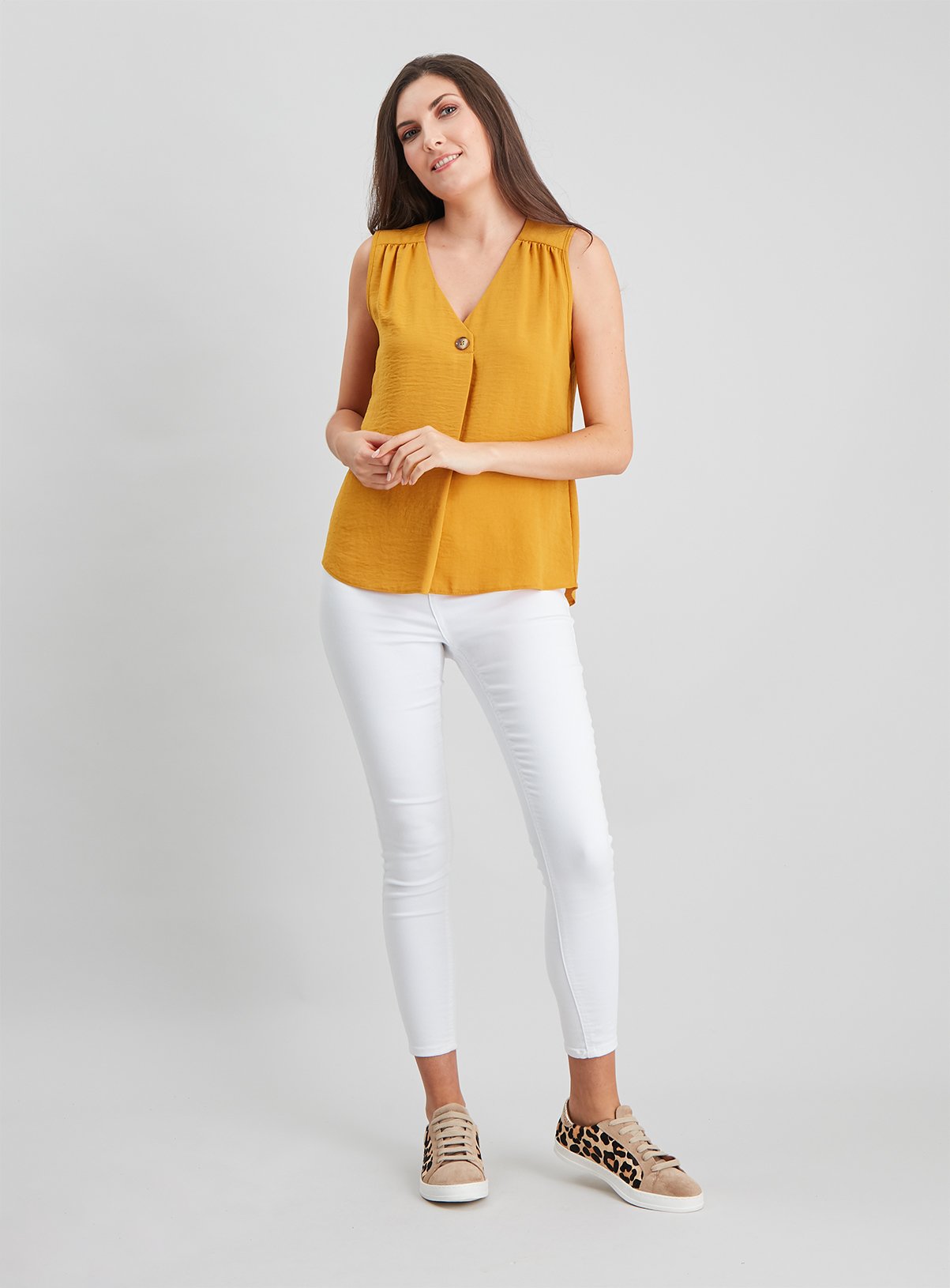 Mustard Button Detail Shell Top Review