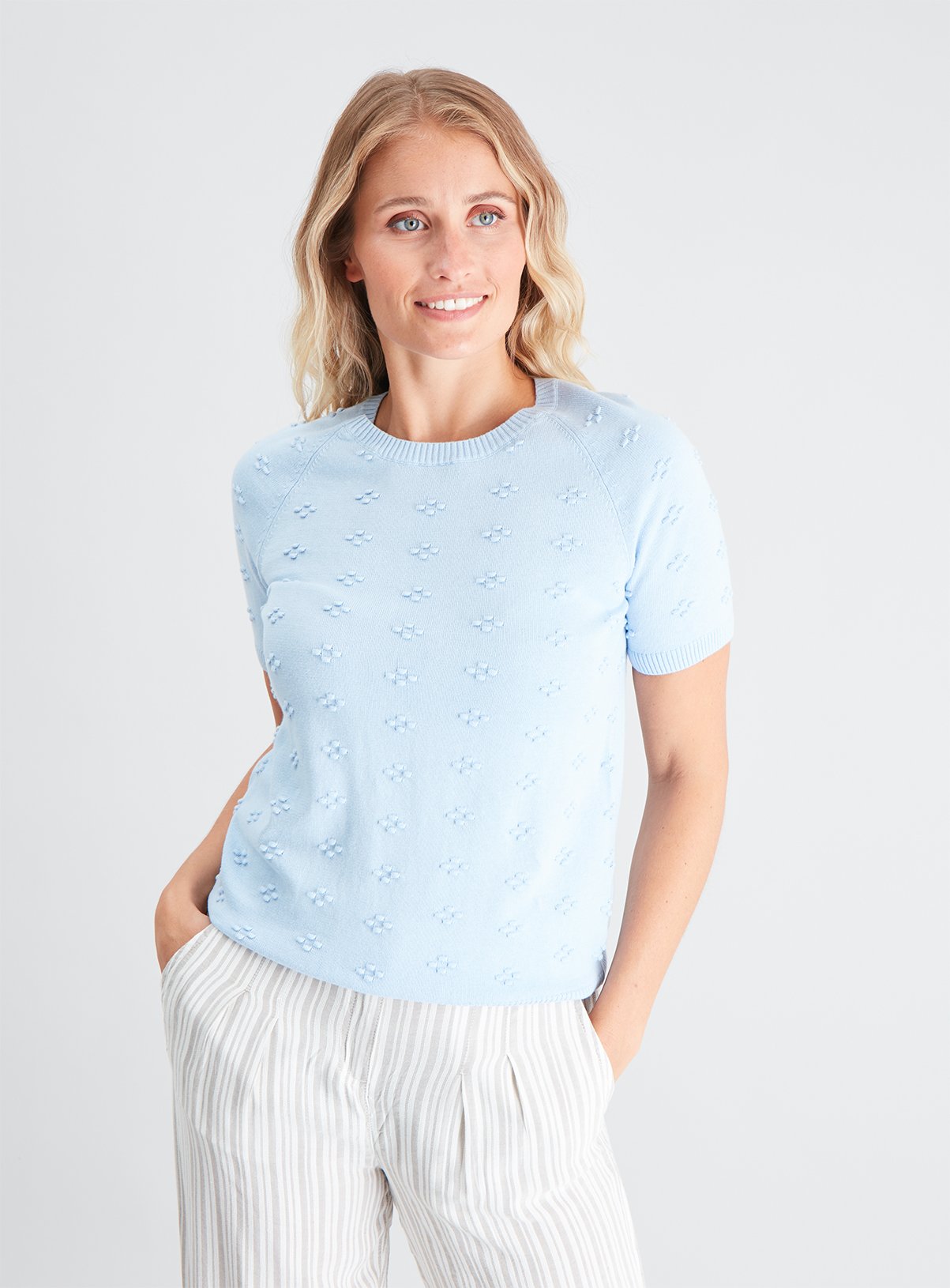 Blue Dotted Flower Knit Top Review