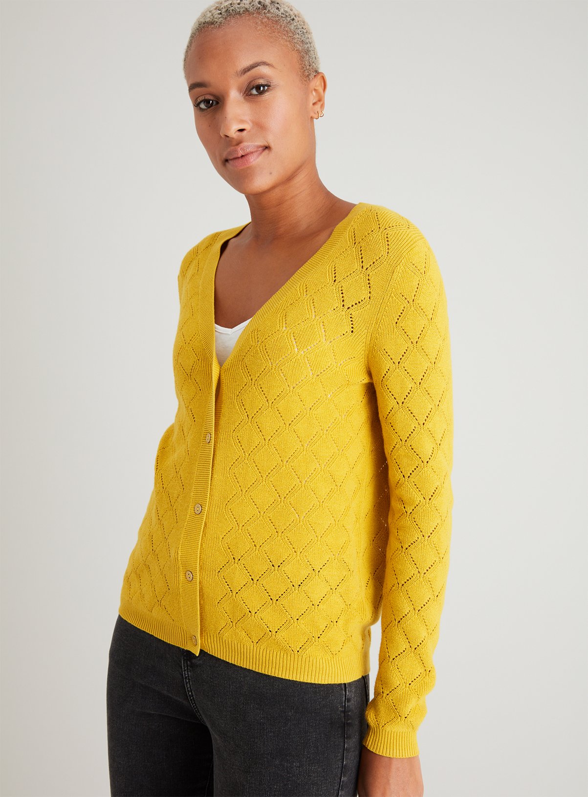 womens cardigan mustard