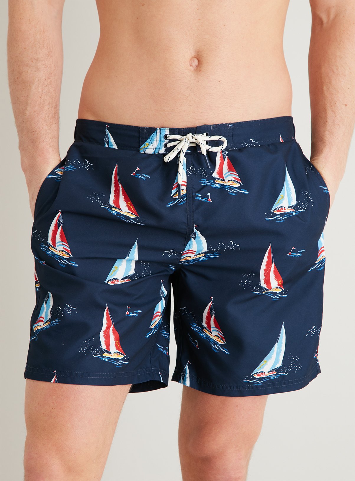 Navy Blue Yacht Print Recycled Board Shorts Review