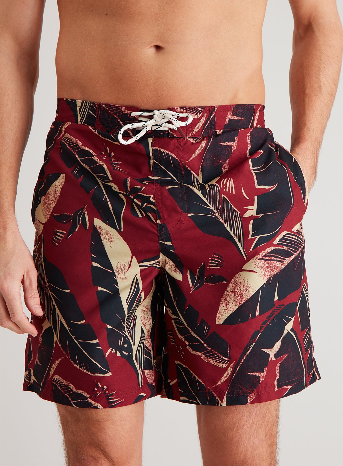 Red Banana Leaf Print Recycled Board Shorts Review