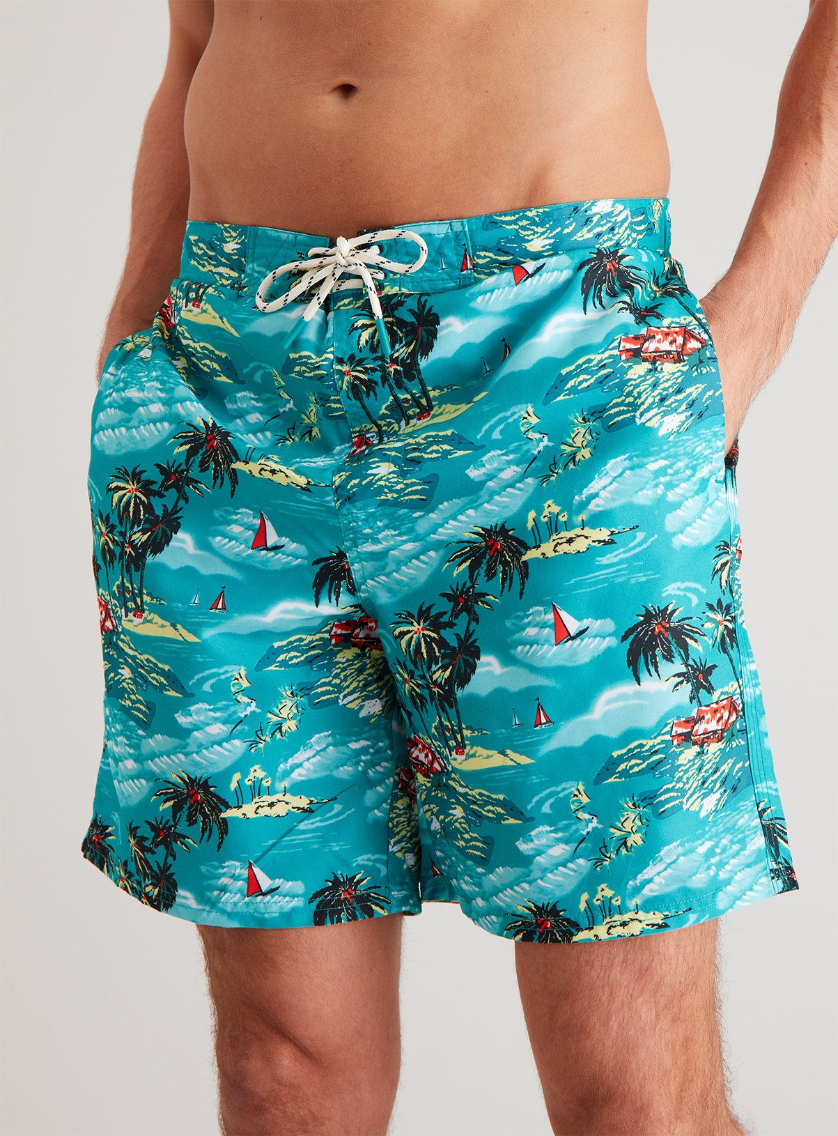 Turquoise Hawaiian Print Recycled Board Shorts Review