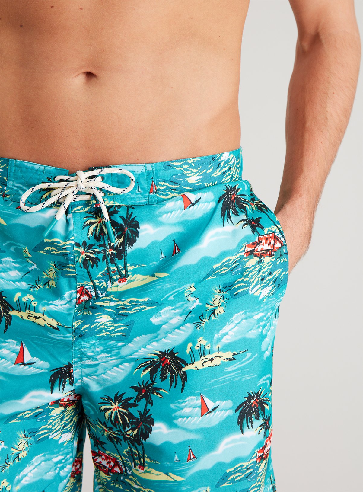 Turquoise Hawaiian Print Recycled Board Shorts Review