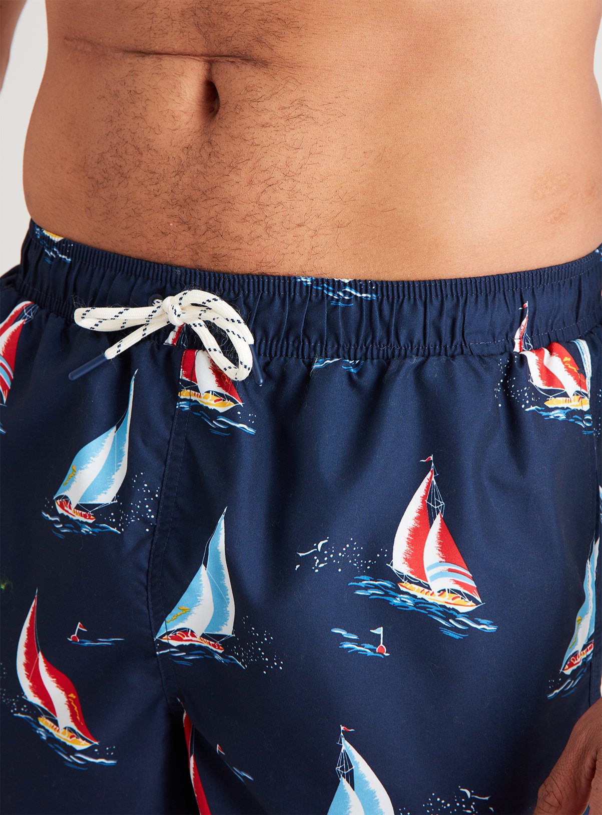 Navy Blue Yacht Print Recycled Shortie Swim Shorts Review