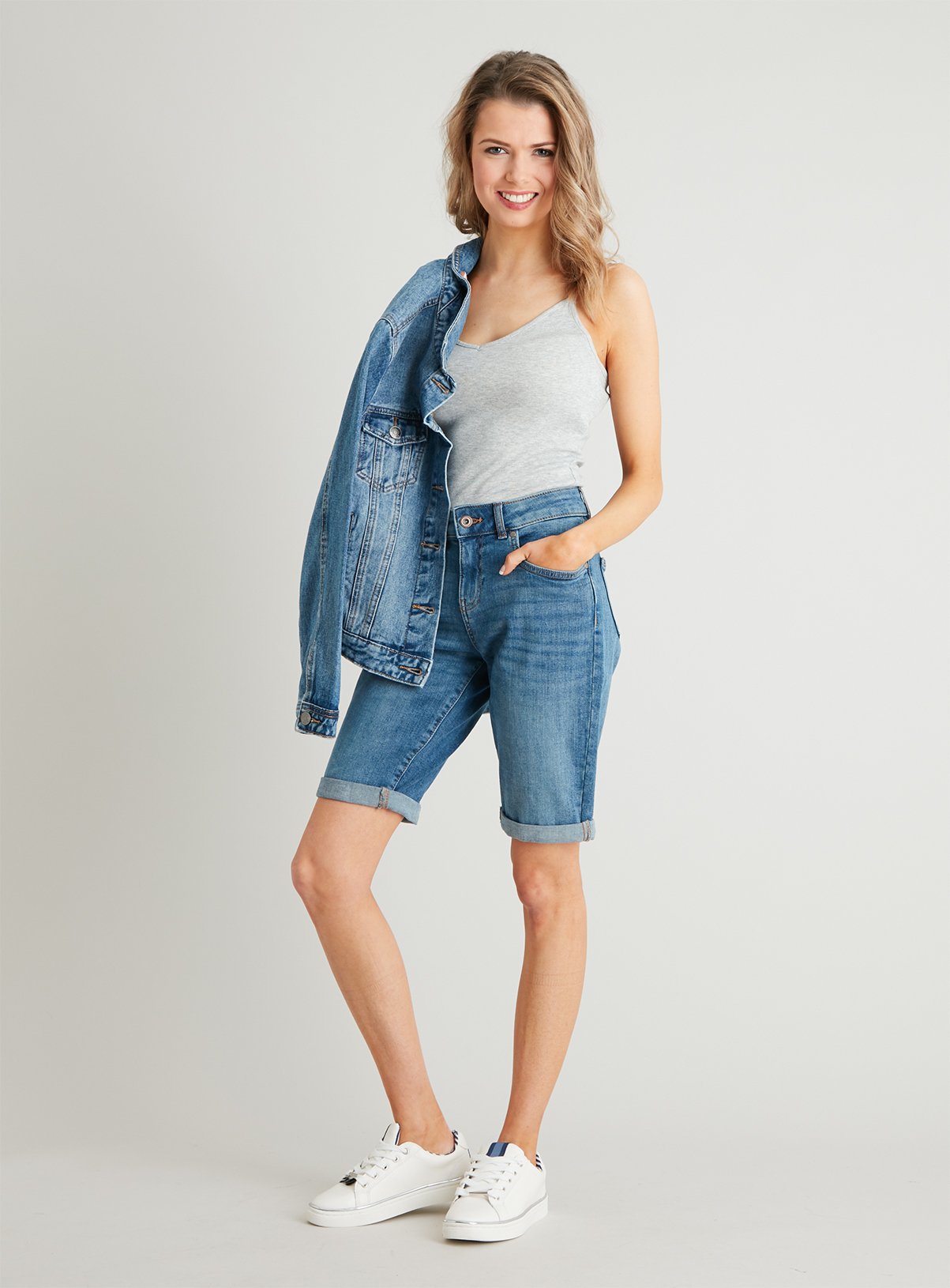 petite denim bermuda shorts