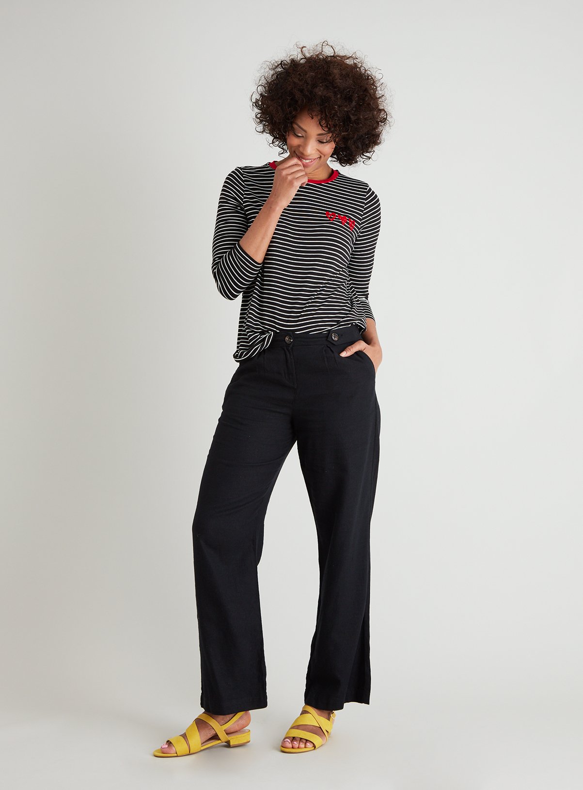 Black Linen-Rich Wide Leg Trousers Review