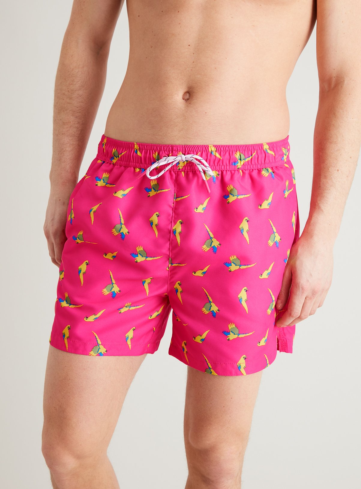 Pink Parrot Print Recycled Shortie Swim Shorts Review