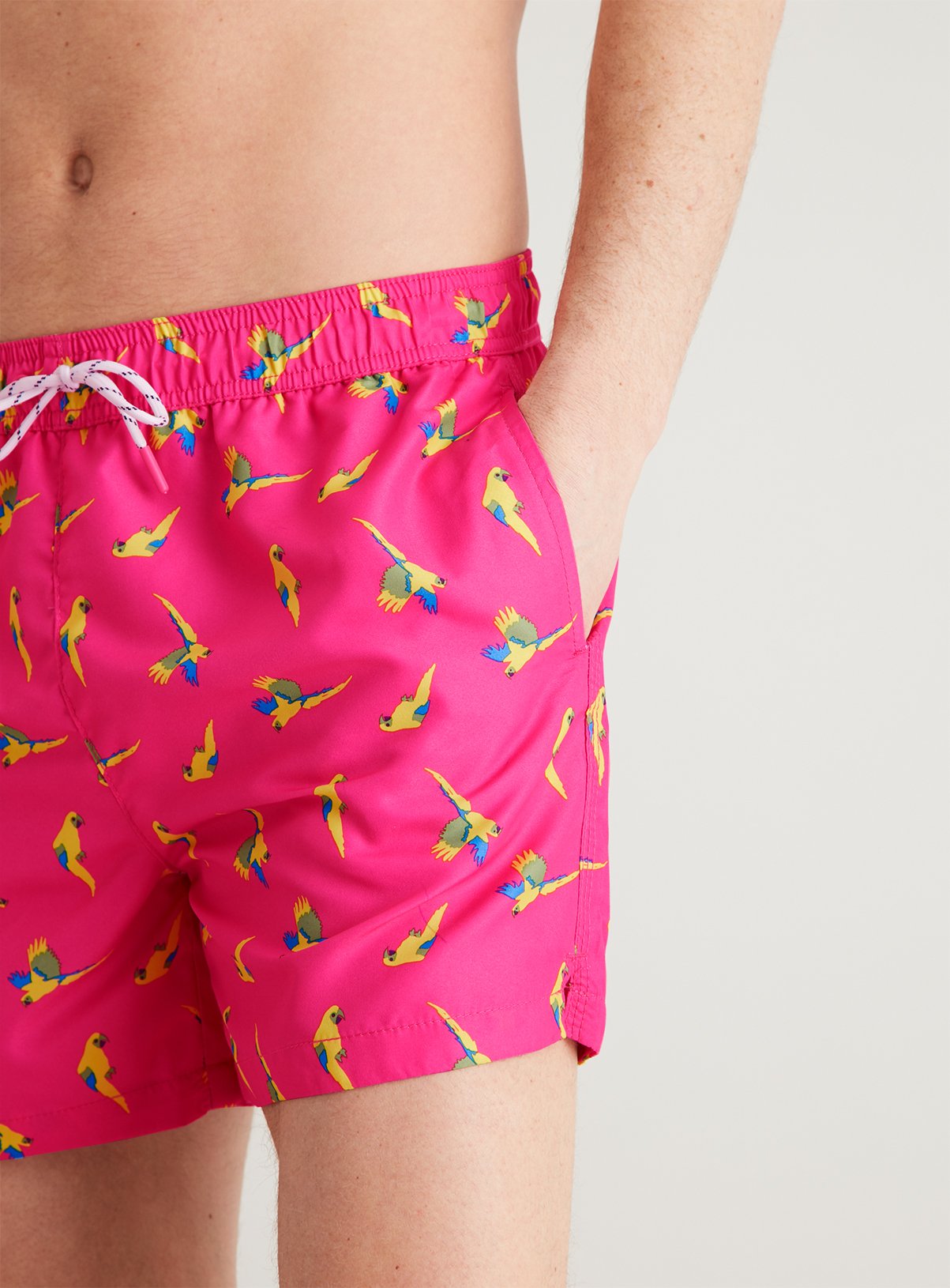 Pink Parrot Print Recycled Shortie Swim Shorts Review