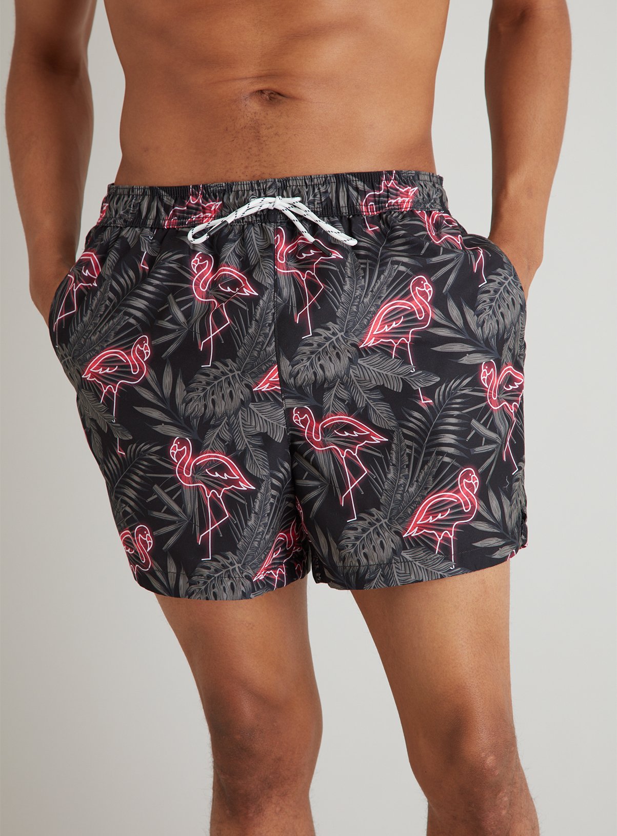 Neon Sign Flamingo Print Recycled Shortie Swim Shorts Review