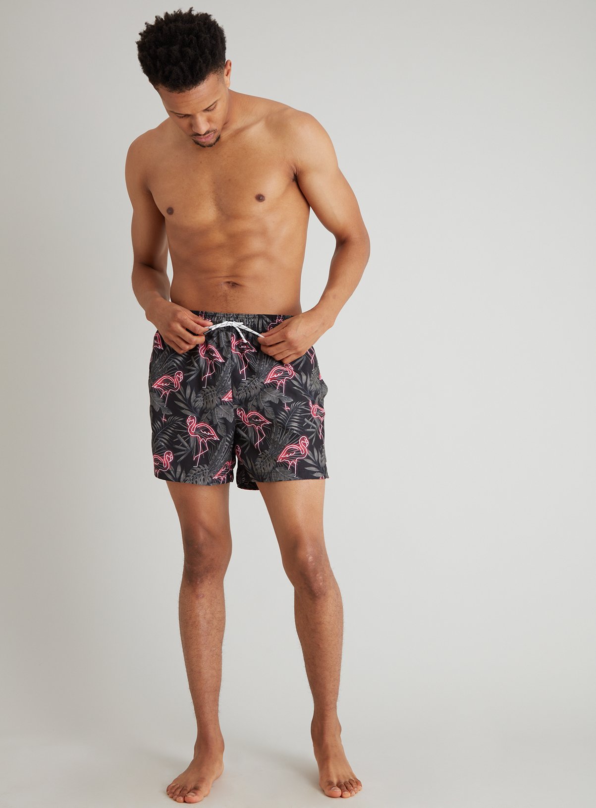 Neon Sign Flamingo Print Recycled Shortie Swim Shorts Review