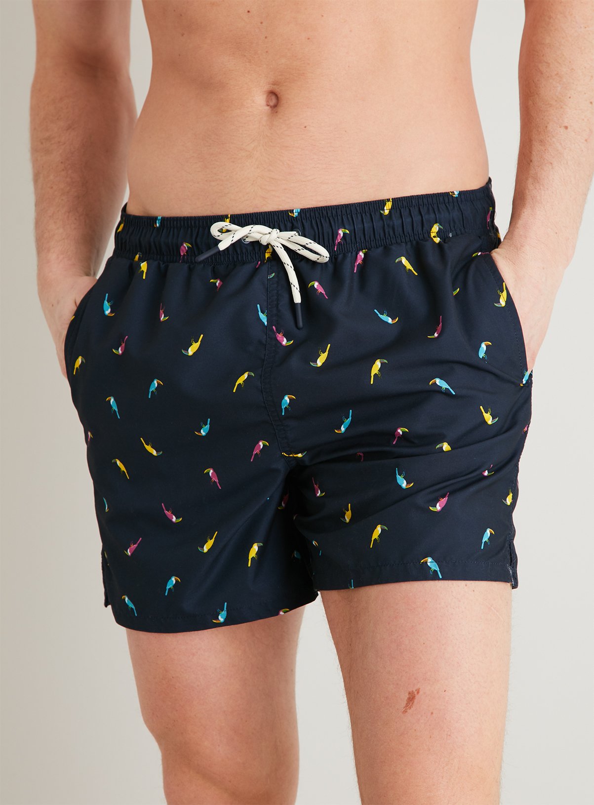 Navy Toucan Print Shortie Recycled Swim Shorts Review