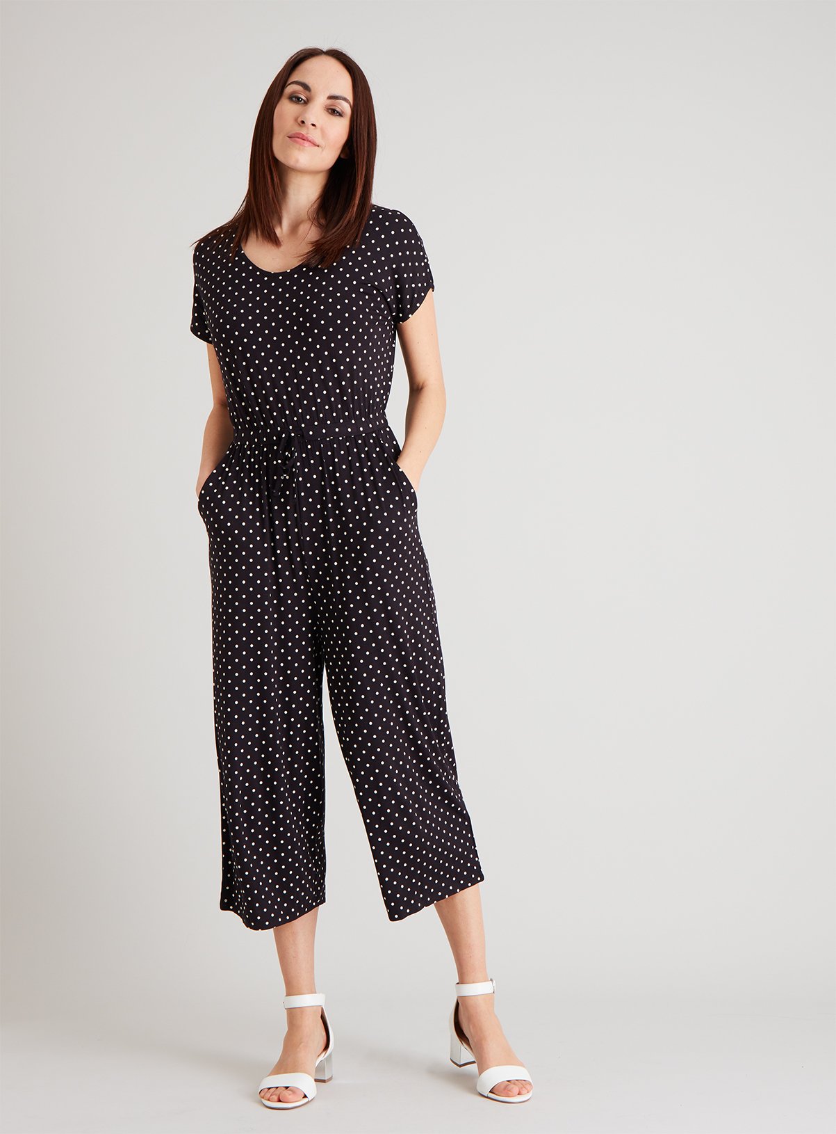 black spot print bardot jumpsuit