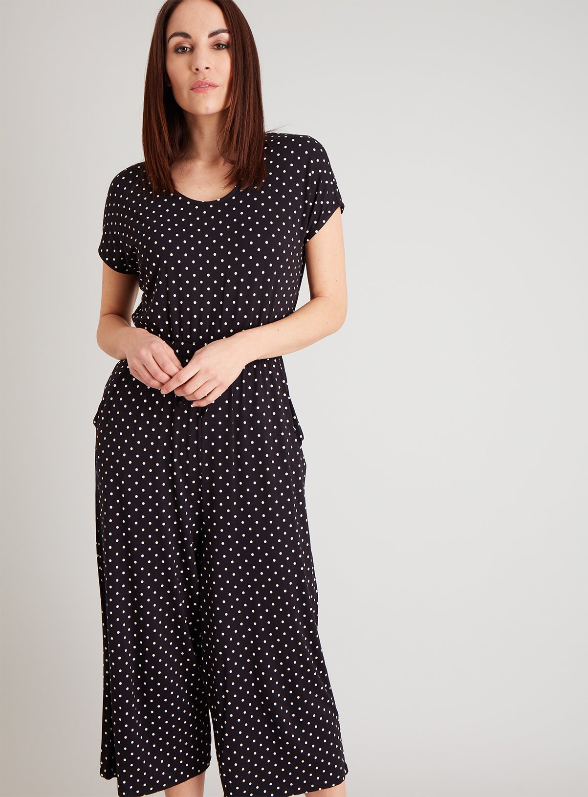 black and white spotted jumpsuit