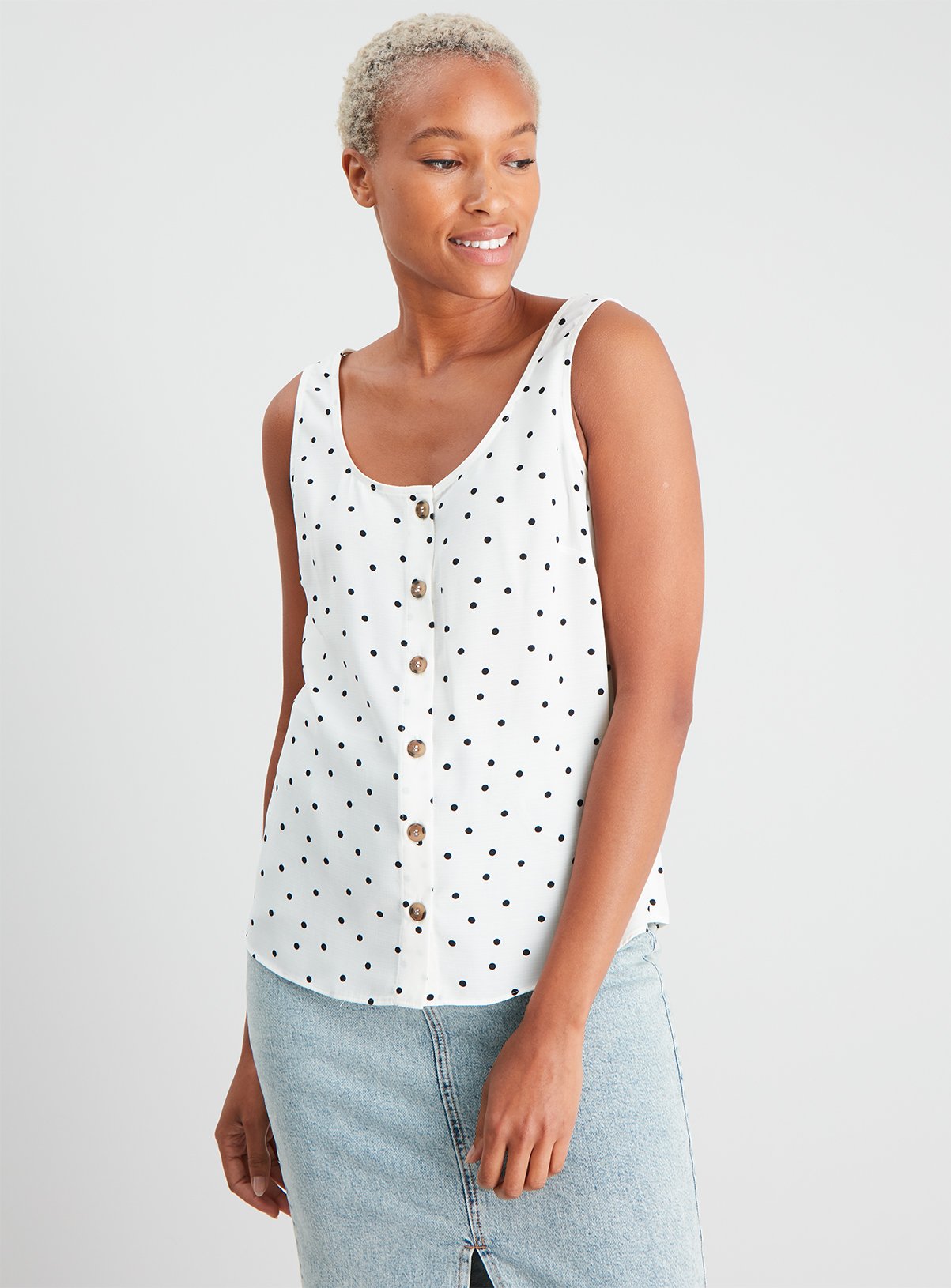 Spot Print Button-Through Cami Top Review